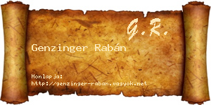 Genzinger Rabán névjegykártya